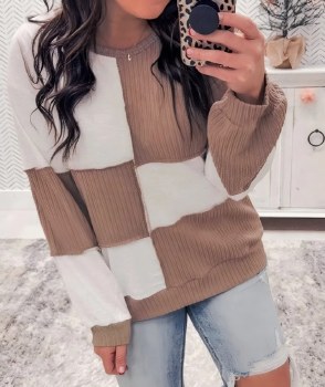 Full Time Purchase Colorblock Long Sleeve LC25134183 SM KHAKI
