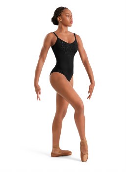 Mirella Floral Embroidered Camisole Leotard M70008LM XSM BLK