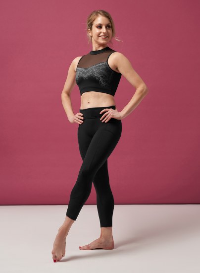 Bloch Lace Mock Neck Crop Z0195 XSM BLK