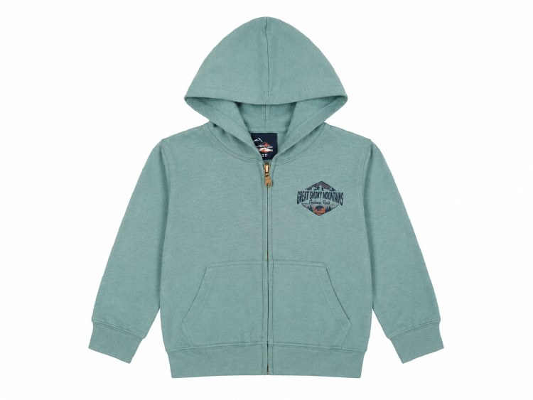 Kid's Full-Zip Hood Rise and Shine Bear - Heather Green