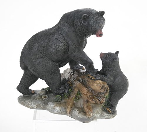 Bear and Cub on Stump and Rocks