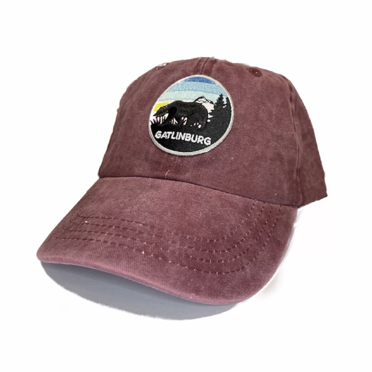 Maroon Wash Bear Patch Hat