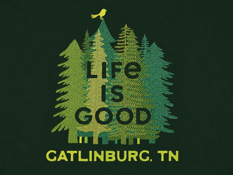 Men's Life is Good Gatlinburg Tennessee Name Drop - Treeline Green