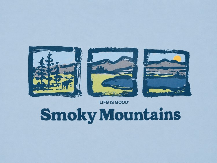Women's Life is Good V-Neck Smoky Mountains Name Drop - Glacial Blue