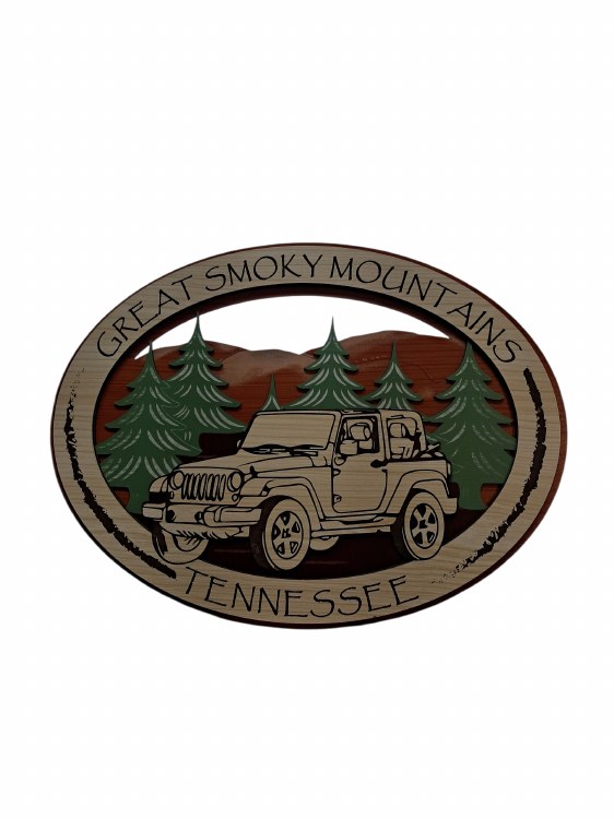 Wooden Oval Jeep Scene