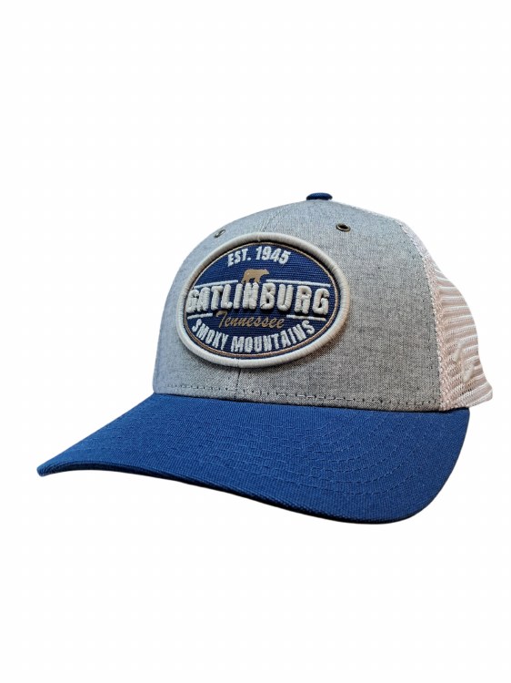 Trucker Badge Bear- Blue/Gray