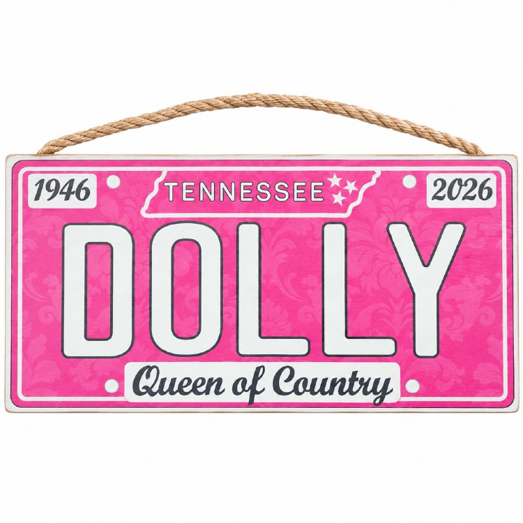 Wood Sign Dolly Queen of Country License Plate - Pink