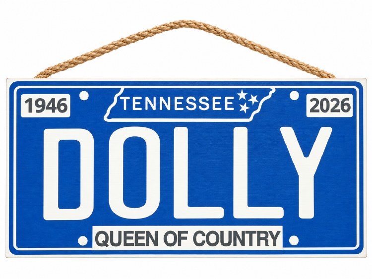 Wood Sign Dolly Queen of Country License Plate - Blue