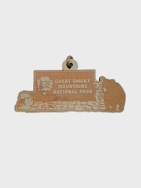 Wooden Park Sign with Bear Ornament