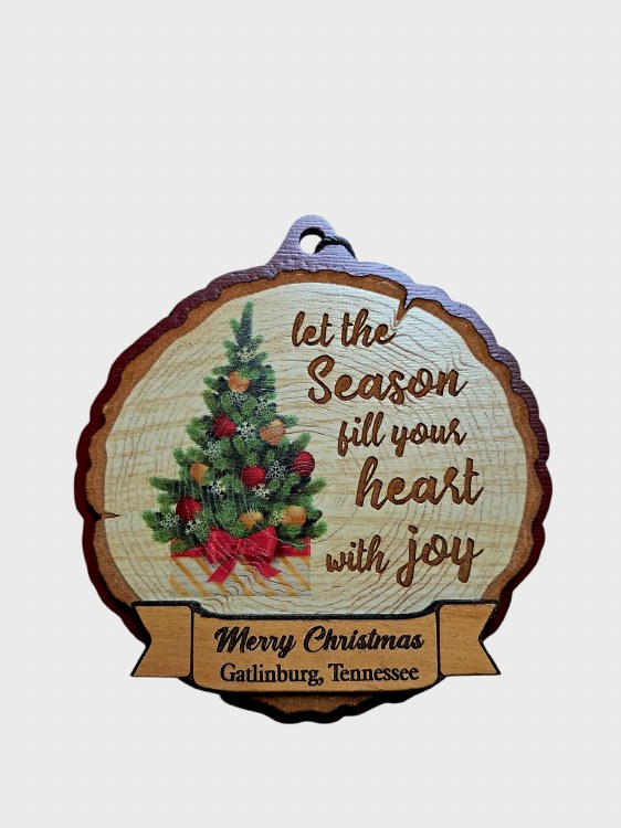 Tim Weberding Ornament- Cut Log Look Season Joy