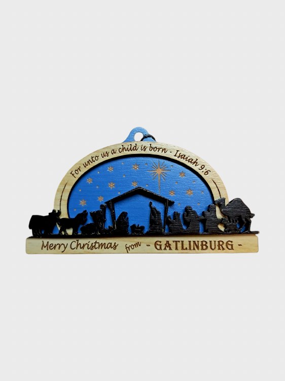 Tim Weberding Ornament- Merry Christmas from Gatlinburg Nativity