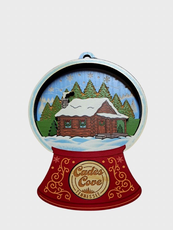 Tim Weberding Ornament- Cades Cove Cabin Snow Globe