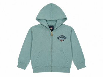 Kid's Full-Zip Hood Rise and Shine Bear - Heather Green
