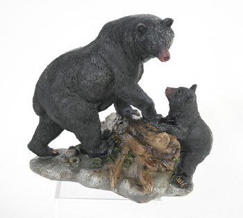 Bear and Cub on Stump and Rocks