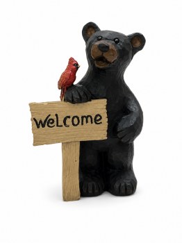 Bear and Cardinal with Welcome Sign