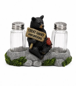 Salt & Pepper Shaker - Black Bear with Cardinal GSM