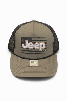 Trucker Cap - Jeep American Flag- Military Green