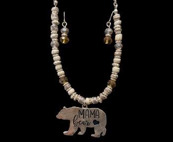 Mama Bear Beaded Necklace & Earrings