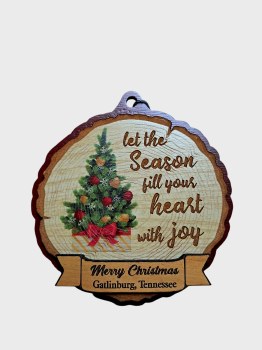 Tim Weberding Ornament- Cut Log Look Season Joy