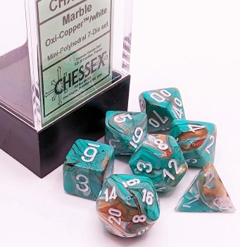 Chessex Marble Mini-Polyhedral Oxi-Copper/white 7-Die Set