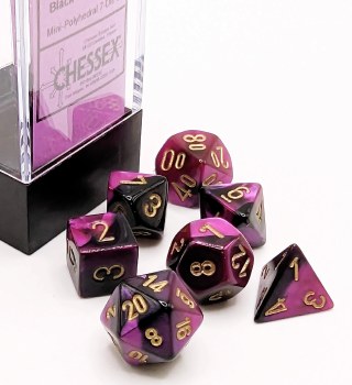 Chessex Gemini Mini-Polyhedral Black-Purple/gold 7-Die Set