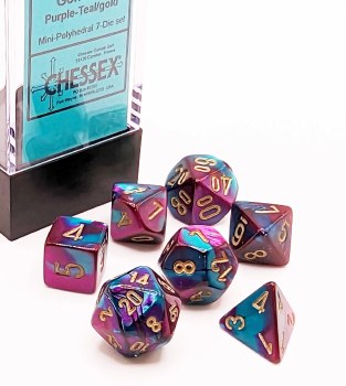 Chessex Gemini Mini-Polyhedral Purple-Teal/gold 7-Die Set