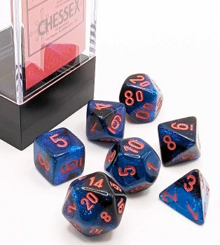 Chessex Gemini Mini-Polyhedral Black-Starligh/red 7-Die Set