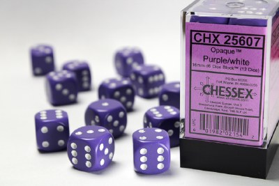 Chessex Opaque 16mm D6 Dice Block Purple/White (12)