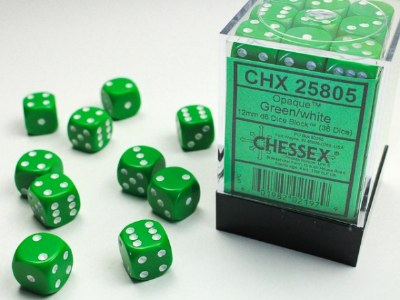 Chessex Opaque 12mm D6 Dice Block Green/white (36)