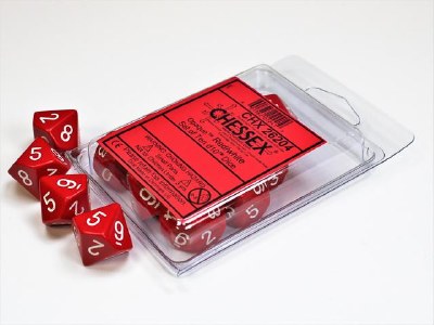 Chessex Ten D10 Dice Set - Opaque Red/White