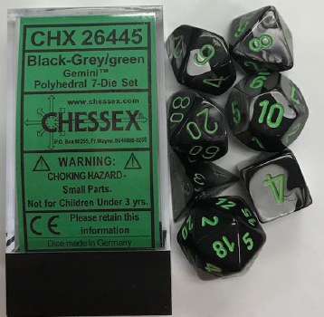 Chessex Gemini Polyhedral 7-Die Set Black Gray/green
