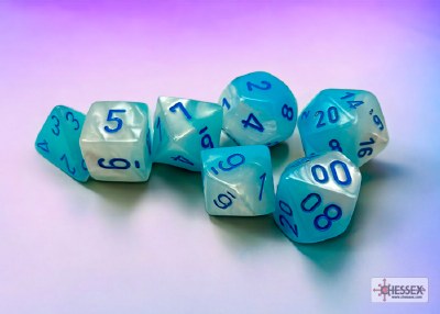 Chessex Gemini Poly 7-Die Set Pearl Turquoise-White/Blue