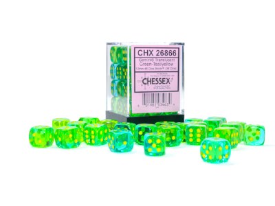 Chessex Gemini 12mm D6 Dice Block (36) Green-Teal/yellow