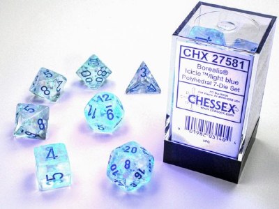 Chessex Borealis Polyhedral 7-Die Set Icicle/light Blue Lum.