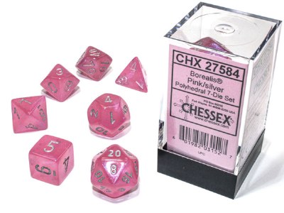 Chessex Borealis Polyhedral 7-Die Set - Pink/Silver