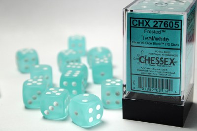 Chessex Frosted 16mm d6 Dice Bock (12) Teal/White