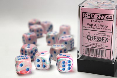 Chessex Festive 16mm D6 Dice Block Pop Art/Blue (12)