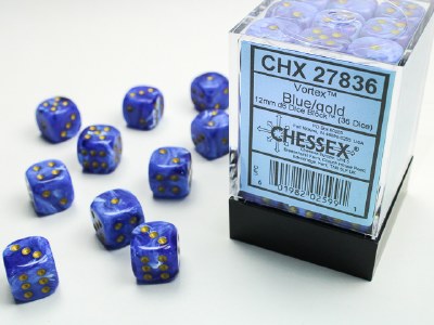 Chessex Vortex 12mm D6 Dice Block Blue/Gold (36)