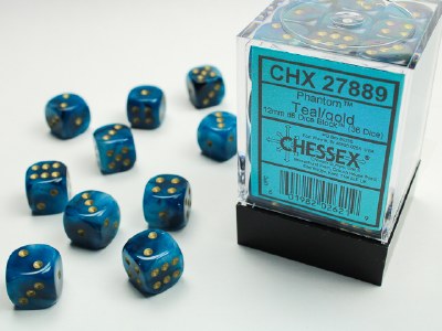Chessex Phantom 12mm d6 Dice Bock (36) Teal/gold