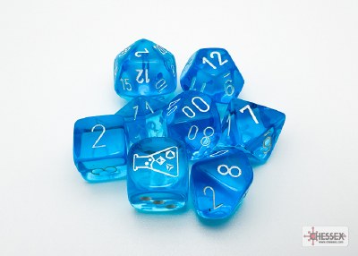Chessex Lab Dice Poly 7-Die Set Translucent Blue/White