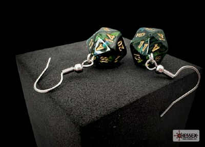 Chessex Hook Earrings Scarab Mini-D20 Jade/gold