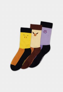 Pokémon Eevee Gengar Pikachu Crew Socks 3 Pack 35-38