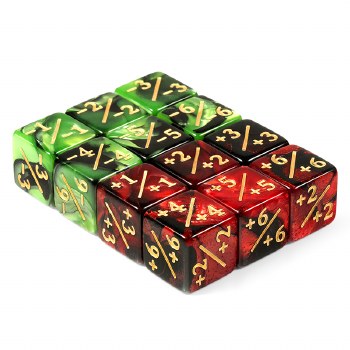 Magic Counter Dice Set +/- D6 Red/Green (12 Dice)