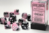 Chessex Gemini 16mm D6 Black-Pink/White Dice Block (12)