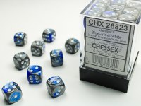 Chessex Gemini 12mm D6 Dice Block (36) Blue-Steelw/ White