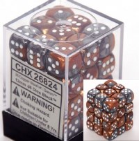 Chessex Gemini 12mm D6 Dice Block (36) Copper-Steel w/ White