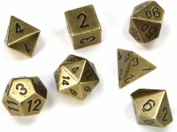 Chessex Solid Metal Brass Colour Polyhedrad Dice Set