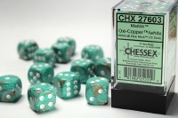 Chessex Marble 16mm D6 Dice Block (12) Oxi-Copper/white