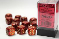 Chessex Scarab 16mm D6 Dice Block(12)  Scarlet/Gold