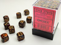 Chessex Scarab 12mm D6 Dice Block (36) Blue Blood/Gold